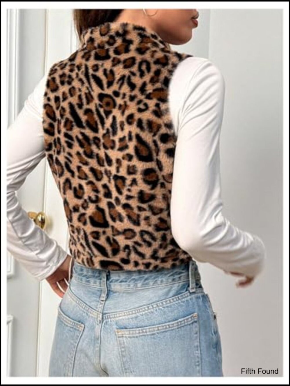 Y2k Leopard Print Cropped Vest Jacket Zip Up Fuzzy Sleeveless Cheetah Outwear - Picture 2 of 6